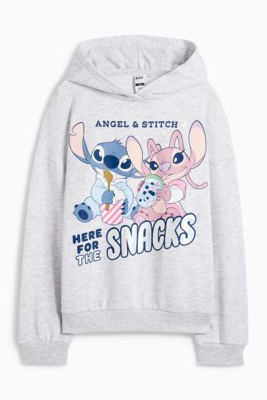 Bambine - Lilo & Stitch - felpa con cappuccio - grigio chiaro melange