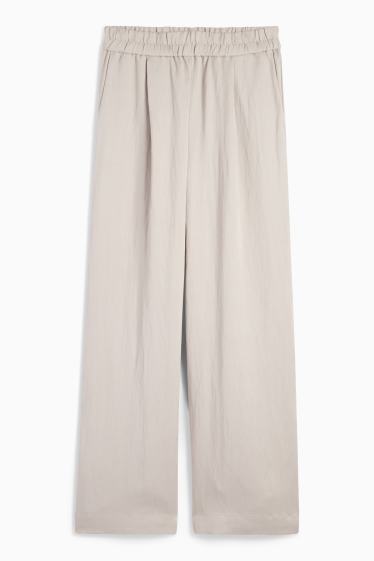Women - Cloth trousers - mid-rise waist - wide leg - gray