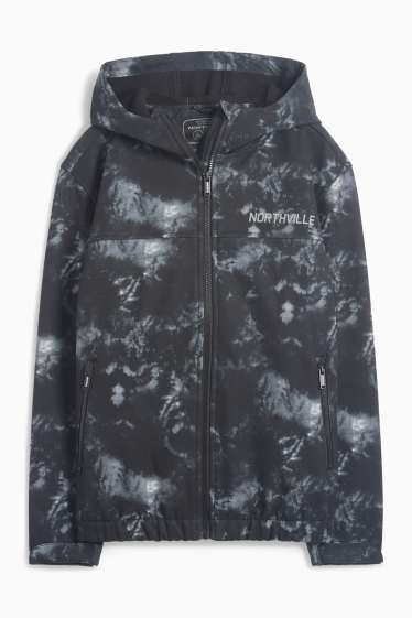 Kinder Jungen - Softshelljacke mit Kapuze - wasserdicht - gemustert - anthrazit