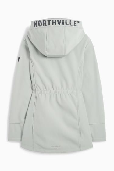 Kinder Mädchen - Softshelljacke mit Kapuze - wasserdicht - grau