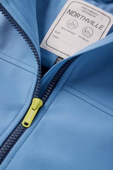 Kinder Jungen - Softshelljacke mit Kapuze - wasserdicht - blau