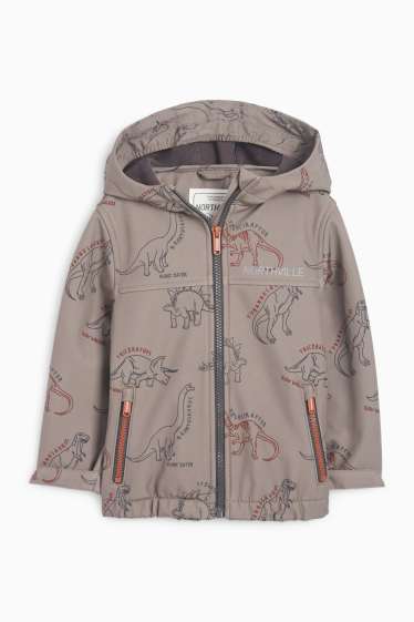 Kinder Jungen - Dino - Softshelljacke mit Kapuze - wasserdicht - braun