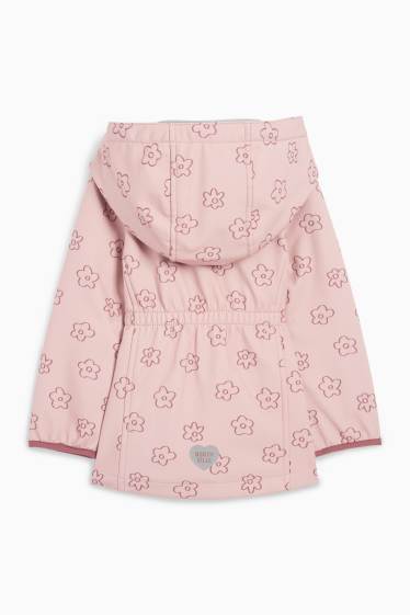 Kinderen: meisjes - Softshelljas met capuchon - waterdicht - gebloemd - donker rose