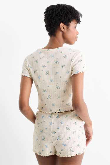 Femmes - T-shirt court - à fleurs - blanc crème