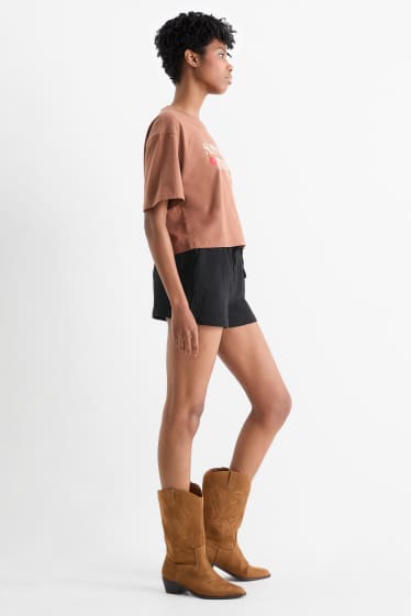 Dames - Korte broek van mousseline - mid waist - zwart