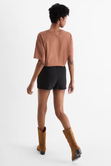 Dames - Korte broek van mousseline - mid waist - zwart