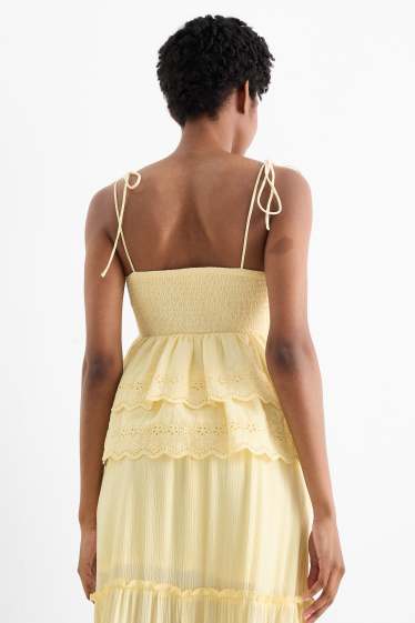 Women - Blouse top - broderie anglaise - smocked - light yellow