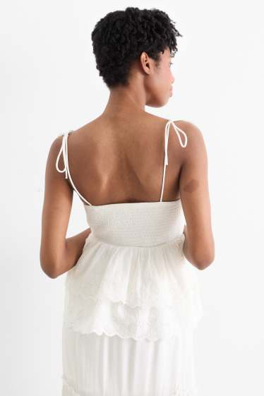 Women - Blouse top - broderie anglaise - smocked - white