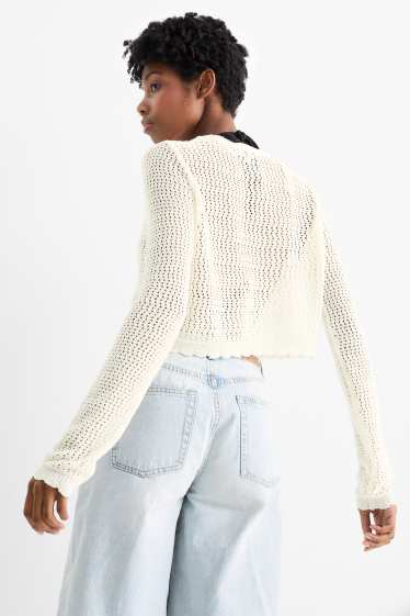 Damen - Crop Strickjacke - cremeweiss