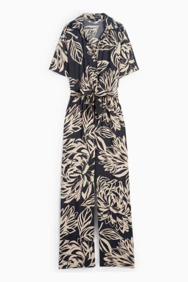 Dames - Jumpsuit - gebloemd - zwart / beige