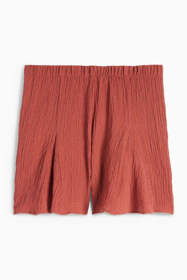Damen - Shorts - High Waist - strukturiert - dunkelrot
