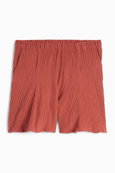 Damen - Shorts - High Waist - strukturiert - dunkelrot