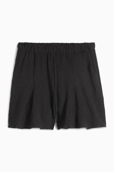 Damen - Shorts - High Waist - strukturiert - schwarz