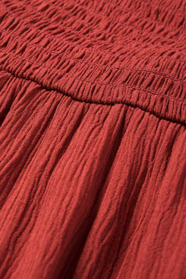 Women - A-line dress - smocked - dark red