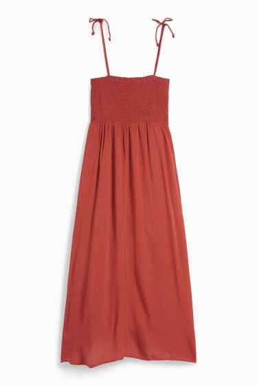 Women - A-line dress - smocked - dark red