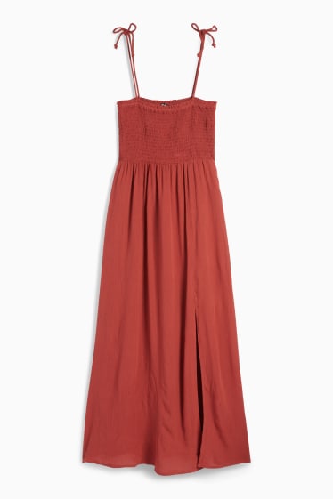 Women - A-line dress - smocked - dark red