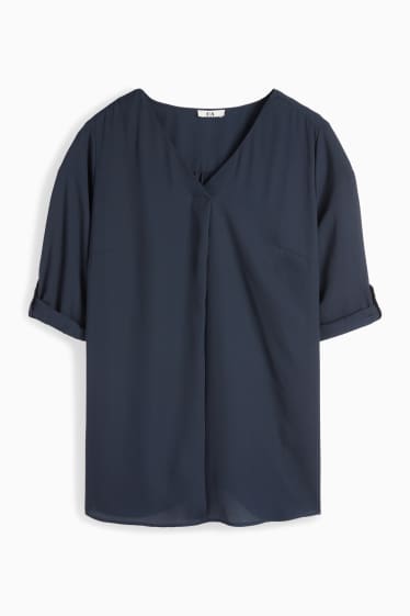 Damen - Bluse mit V-Ausschnitt - dunkelblau