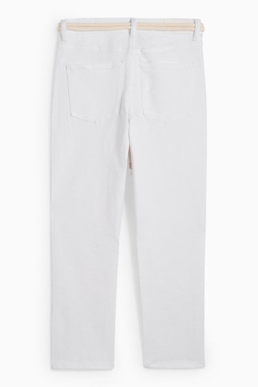 Damen - Slim Jeans mit Gürtel - Mid Waist - weiß
