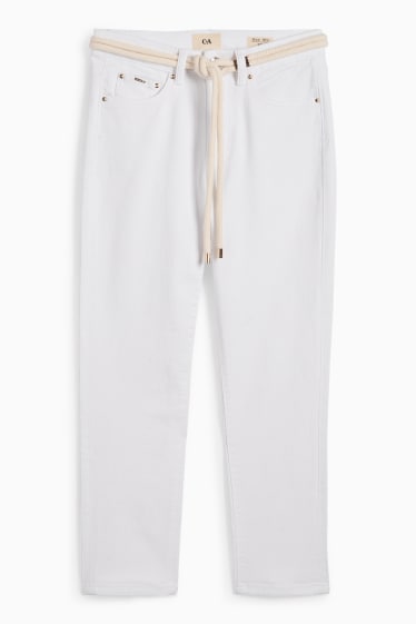 Damen - Slim Jeans mit Gürtel - Mid Waist - weiß