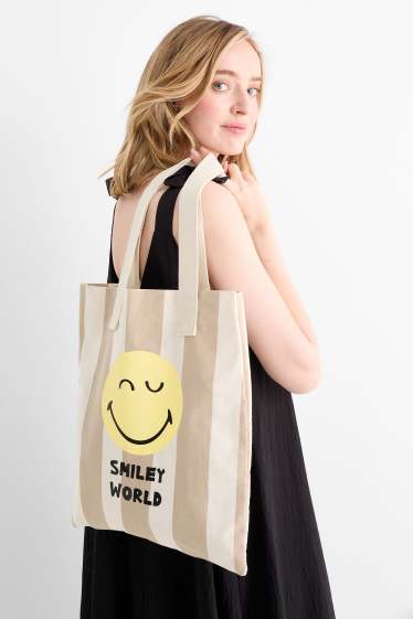Damen - Großer Shopper - gestreift - SmileyWorld® - beige