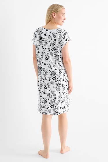 Donna - Camicia da notte di viscosa - a fiori - bianco / nero