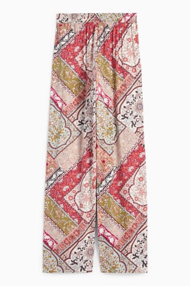 Dámské - Plátěné kalhoty - mid waist - wide leg - s květinovým vzorem - barevná