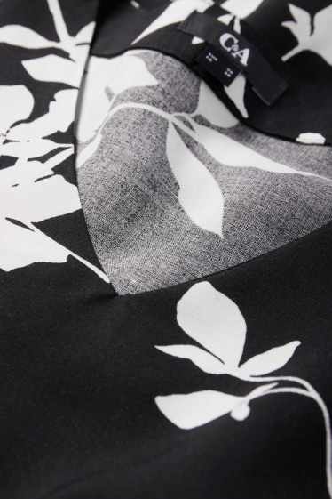 Women - V-neck blouse - floral - black / white