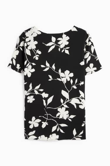 Women - V-neck blouse - floral - black / white