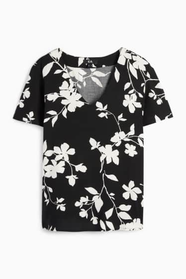 Women - V-neck blouse - floral - black / white
