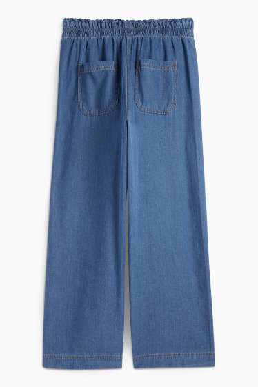 Dames - Pantalon - high waist - wide leg - jeanslook - jeansdonkerblauw