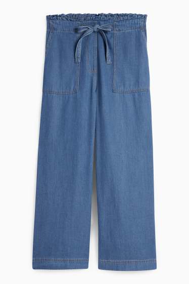 Dames - Pantalon - high waist - wide leg - jeanslook - jeansdonkerblauw