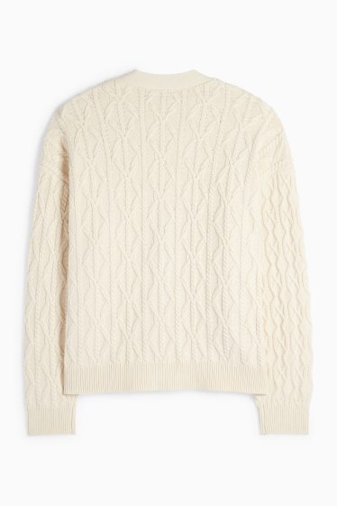 Men - Cardigan - cable knit pattern - creme