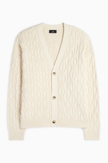 Men - Cardigan - cable knit pattern - creme