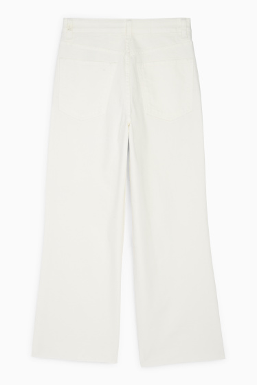 Dames - Korte wide leg jeans - mid waist - wit