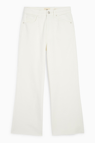 Dames - Korte wide leg jeans - mid waist - wit