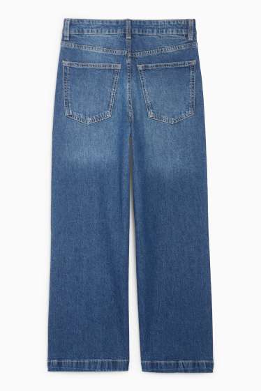 Women - Cropped wide leg jeans - mid-rise waist - denim-dark blue