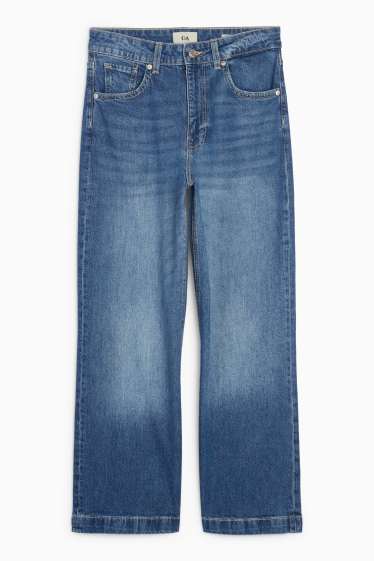 Women - Cropped wide leg jeans - mid-rise waist - denim-dark blue