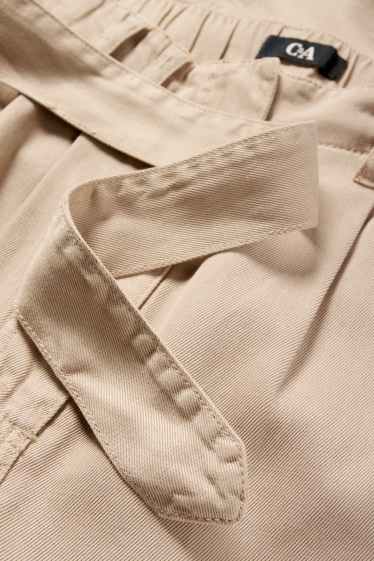 Damen - Stoffhose mit Gürtel - High Waist - Wide Leg - beige