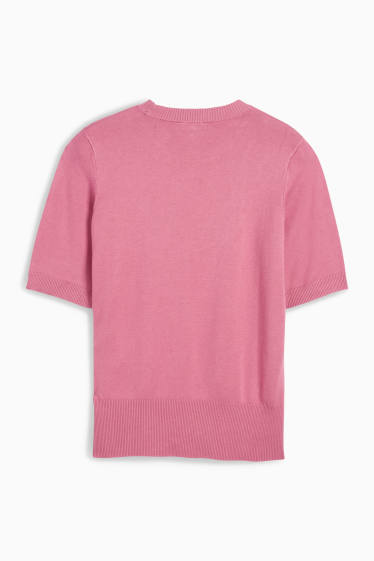 Damen - Strickpullover - kurzarm - dunkelrosa