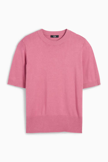 Damen - Strickpullover - kurzarm - dunkelrosa