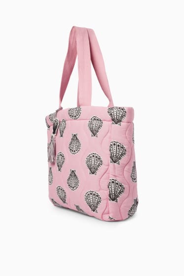 Femmes - Grand cabas surpiqué - à motif - rose