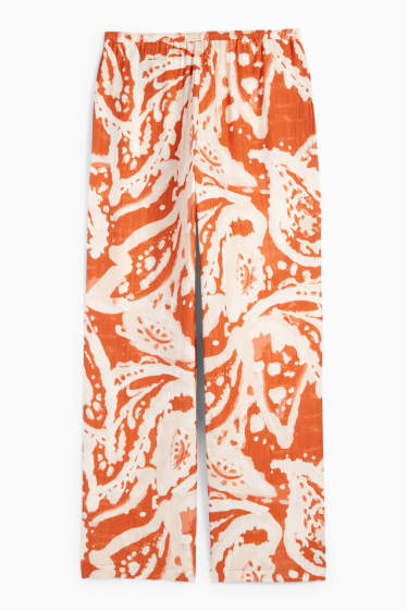 Women - Cloth trousers - mid-rise waist - palazzo - patterned - dark orange