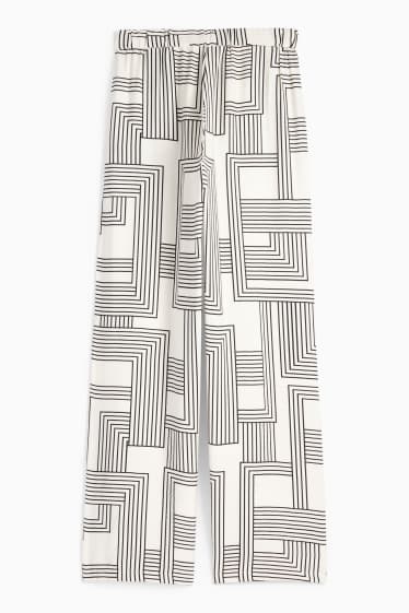 Dames - Pantalon - high waist - wide leg - met patroon - wit / zwart