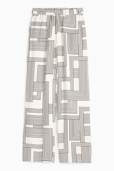 Dames - Pantalon - high waist - wide leg - met patroon - wit / zwart