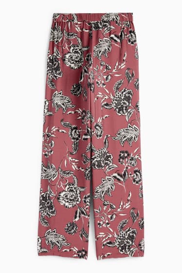 Damen - Stoffhose - High Waist - Wide Leg - geblümt - bordeaux