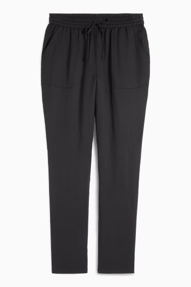 Women - Cloth trousers - mid-rise waist - tapered fit - black