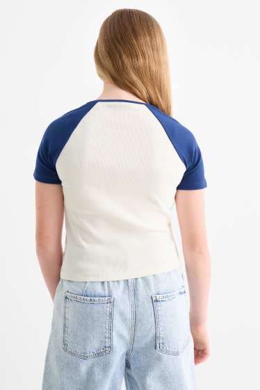 Kinder Mädchen - Atlanta - Kurzarmshirt - gerippt - weiß / blau