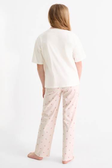 Enfants filles - Cerise - pyjama - 2 pièces - blanc / rose