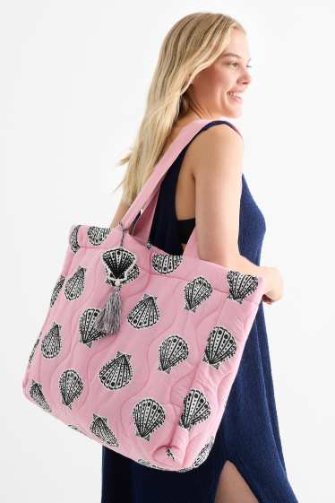 Femmes - Grand cabas surpiqué - à motif - rose