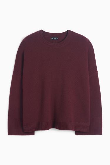 Women - Jumper with cashmere - wool blend - dark red